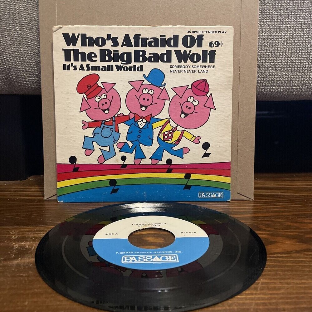 Who's Afraid Big Bad Wolf 45 RPM Record Passage Records Rare Children's Music